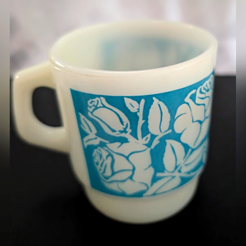 Vintage Blue Rose Fire King Mug